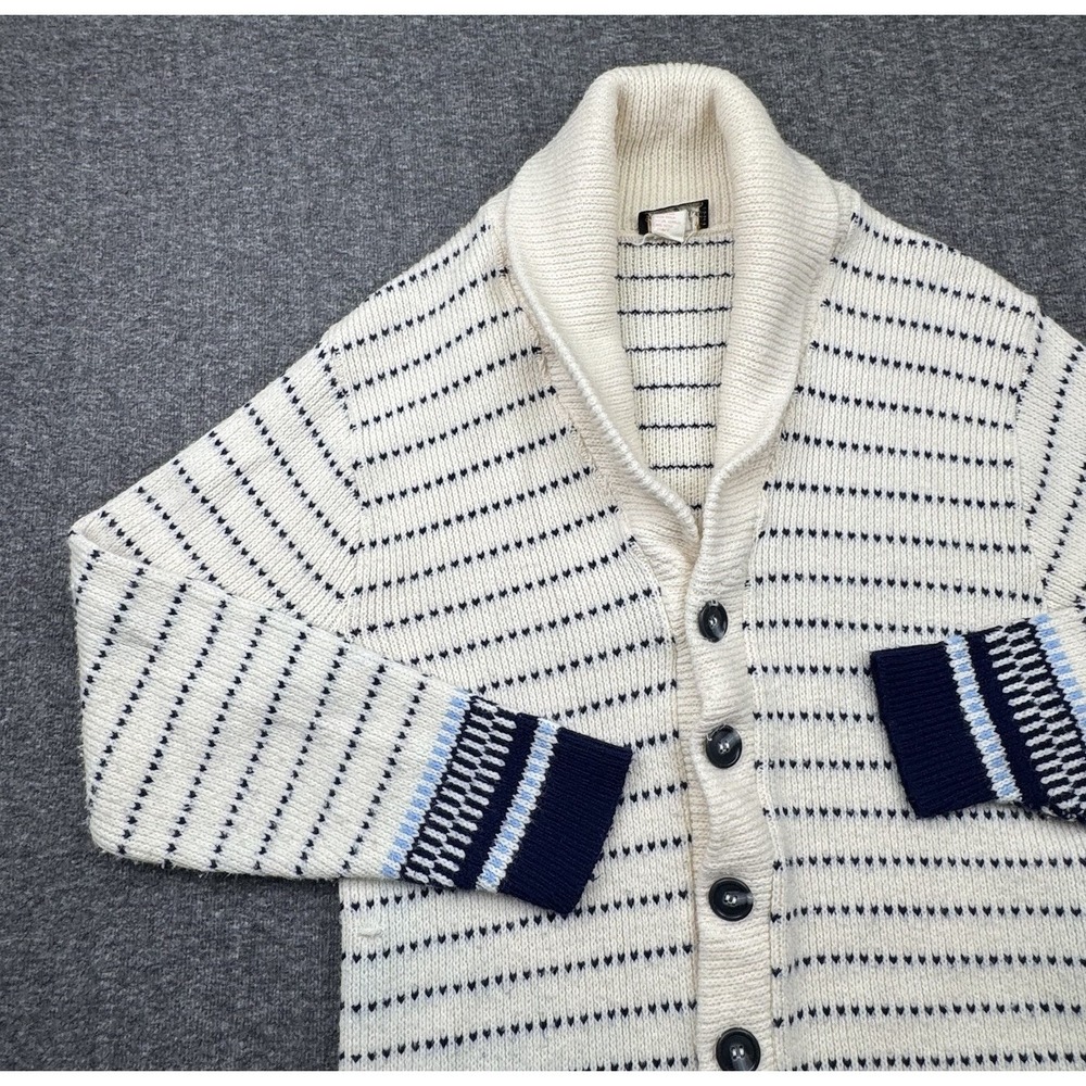 JCPenney Mens Sz M Striped Shawl Collar Cardigan Sweater Grandpacore Blue White